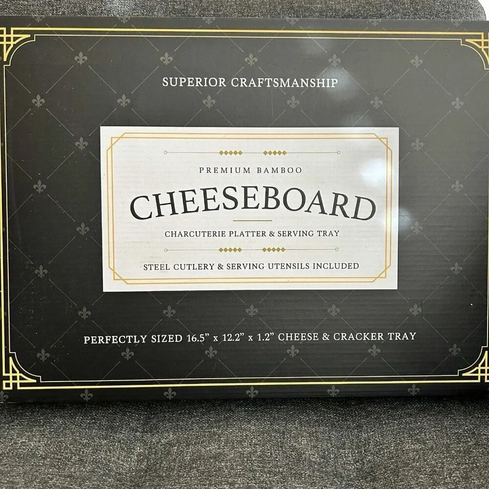 NEW Premium Bamboo Cheeseboard Cheese & Cracker Tray with Utensils